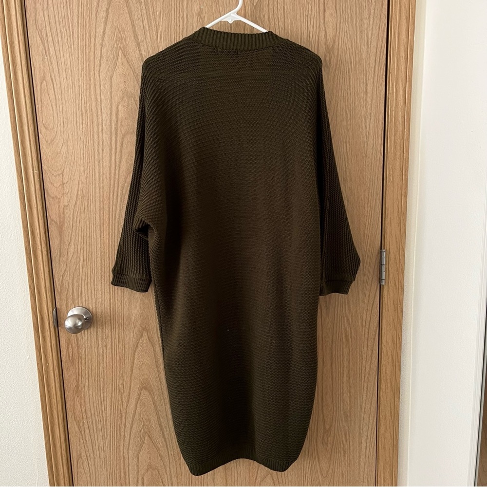 Boohoo Plus Cocoon Oversized Rib Knit Cardigan — Khaki - Picture 3 of 8